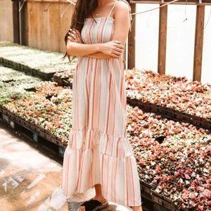 Storia Madison Striped Maxi Dress with Tie Sleeves
